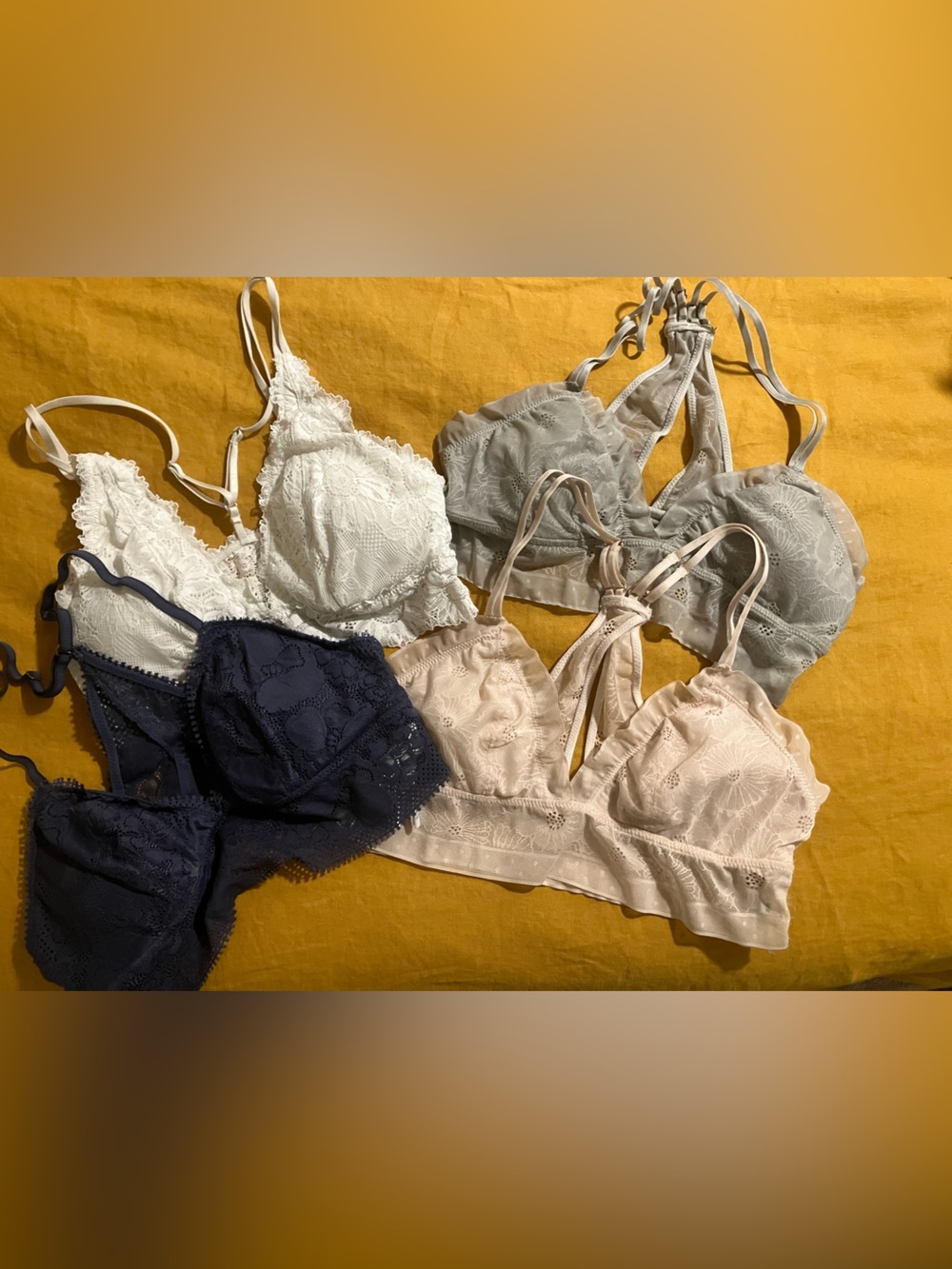 aerie Lace Bralette Set - Navy, White, Blush & Sage